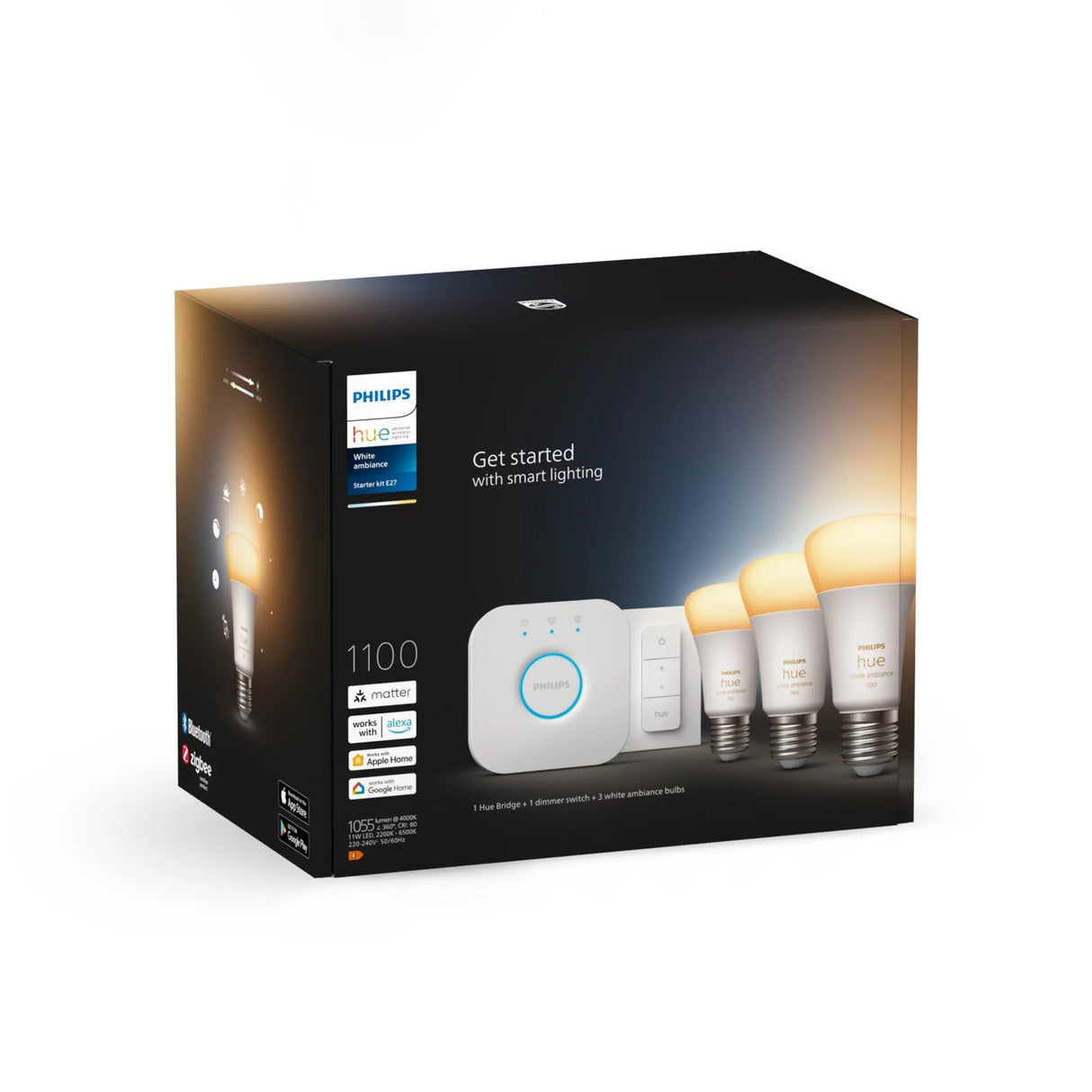 Philips Hue White Ambiance 8w 1100 E27 Starter Kit 3x800lm 75w 929002468403