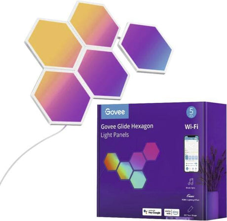 EAN 6974316994251 - Govee RGBIC Glide Hexa Light Panels 5 pcs Luz de pared inteligente Wi-Fi/Bluetooth imagen 2