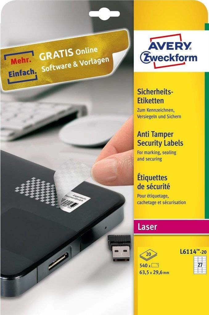Avery Zweckform L6114-20 Self-Adhesive Label White Rounded Rectangle Permanent 540 Pc(S)