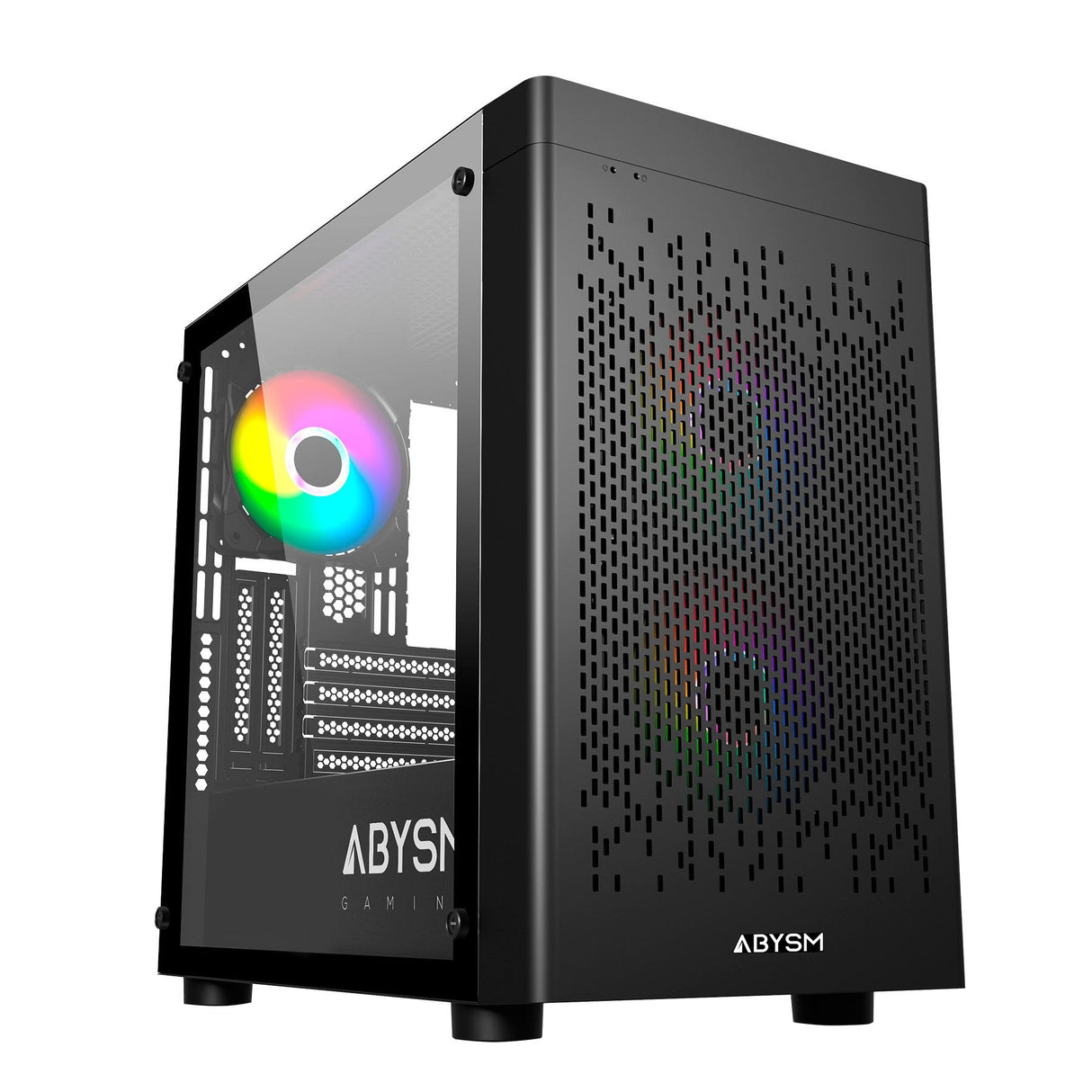 Abysm Danube Inva Mx202 Caja Torre Itx, Micro Atx - Lateral Cristal Templado - 3.5" Y 2.5" - Usb-A, Usb-C Y Audio - 3 Ventiladores Argb Instalado - Soporta Refrigeracion Liquida