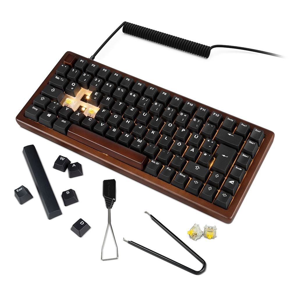 Sharkoon Skiller Sgk50 S3 Wood Pbt, Teclado De Juego Madera/Negro, De-Layout, Gateron G Pro 3.0 Amarillo 4044951042708