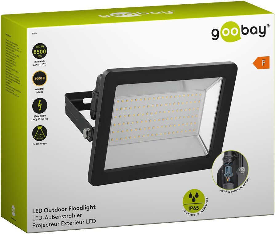 Proyector De Exterior Led, 100w 
8500 Lm, Luz Blanca Neutra (4000 K) Y Prensaestopas M16, Apto Para Exteriores (Ip65)