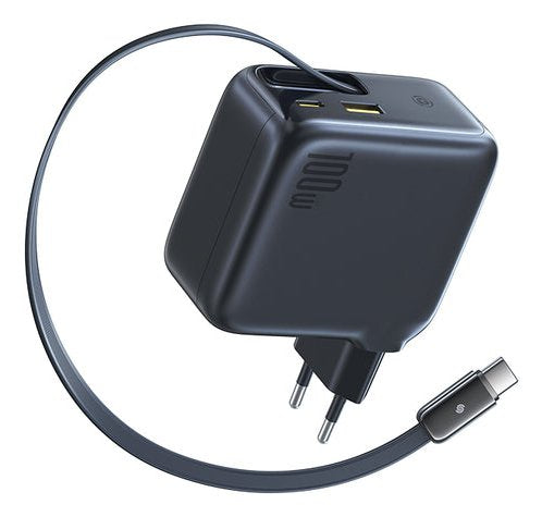 Enercore Cj11 Fast Charger With Retractable Cable 2c+U 100w Eu Cluster Black