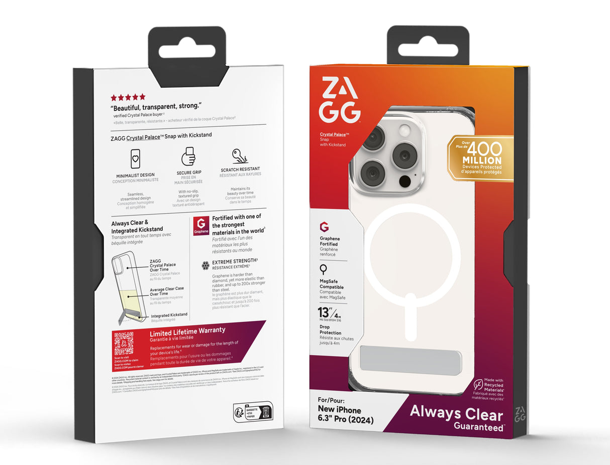 Zagg Case Para Apple Iphone 16 Pro Crymal Palace Snap Mit Kickmand Clear