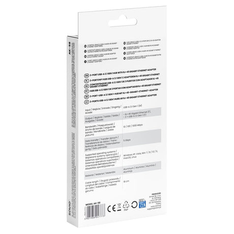 EAN 5901986047773 - Savio AK-57 USB-A - 3 x USB-A HUB with RJ-45 Gigabit Ethernet adapter 5000 Mbit/s grey USB 3.2 Gen 1 (3.1 imagen 8