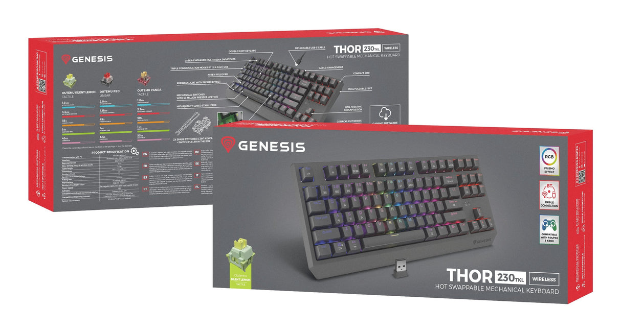 Genesis Thor 230 Tkl Wireless Czarna Rgb Outemu Silent Lemon