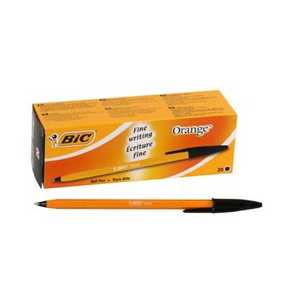 Bic Naranja Bolígrafo Original Fine Negro Caja -20u-