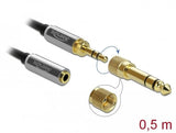 Delock 85779 Cable De Extensión Estéreo De 3,5 Mm, 3 Pines Macho A Hembra Con Adaptador De Tornillo De 6,35 Mm, 0,5 M