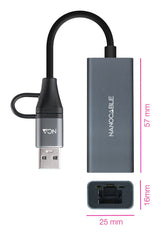 Adaptador Usb Macho + Usb Tipo-C Macho Rj45 Nanocable 10.03.0411 1000mbps