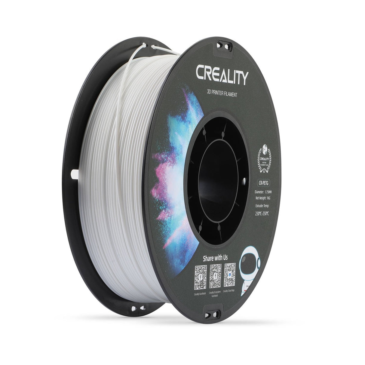 Creality Cr-Petg Filamento Blanco, 3d Blanco, 1 Kg, 1,75 Mm, 3301030034