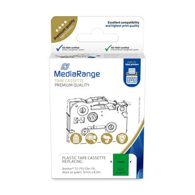 Mediarange Schriftbandkassette 12mm Schw Verde Brojoher Tz-731 Tze-731 8m