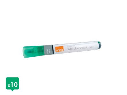 Nobo Caja De 10 Rotuladores Para Pizarra Blanca - Punta Redonda 3mm - Tinta Liquida - Nivel De Tinta - Color Verde