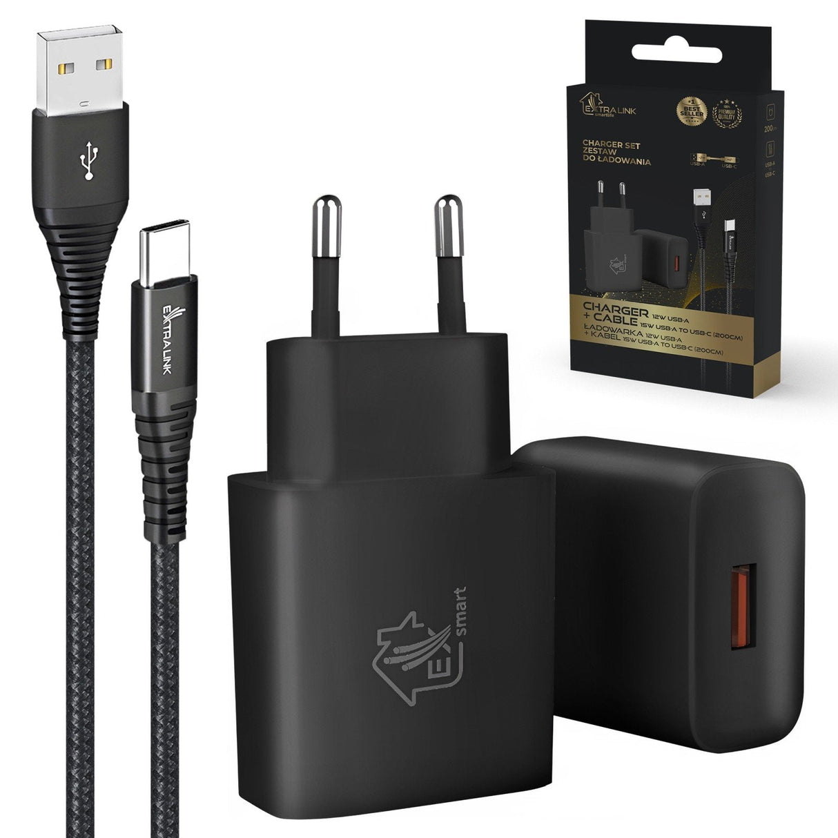 Cargador Zestaw Smart Life Usb Tipo A O Tipo C, 200cm, Negro+ Ladowarka12w Negro