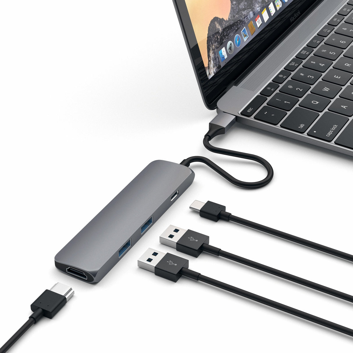 Satechi Aluminium Adapter Slim Usb-C (Usb-C, 4k Hdmi, 2x Usb-A) (Gwiezdna Szarosc)