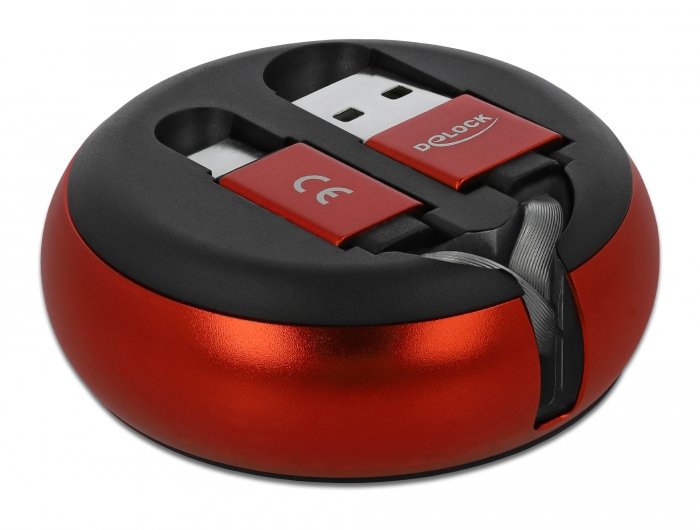 Delock Cable Enrollable Usb 2.0 Tipo A A Usb-C   0.90m Negro / Rojo