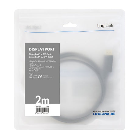 EAN 4052792052480 - LogiLink CV0131 adaptador de cable de vídeo 2 m DisplayPort DVI Negro imagen 3