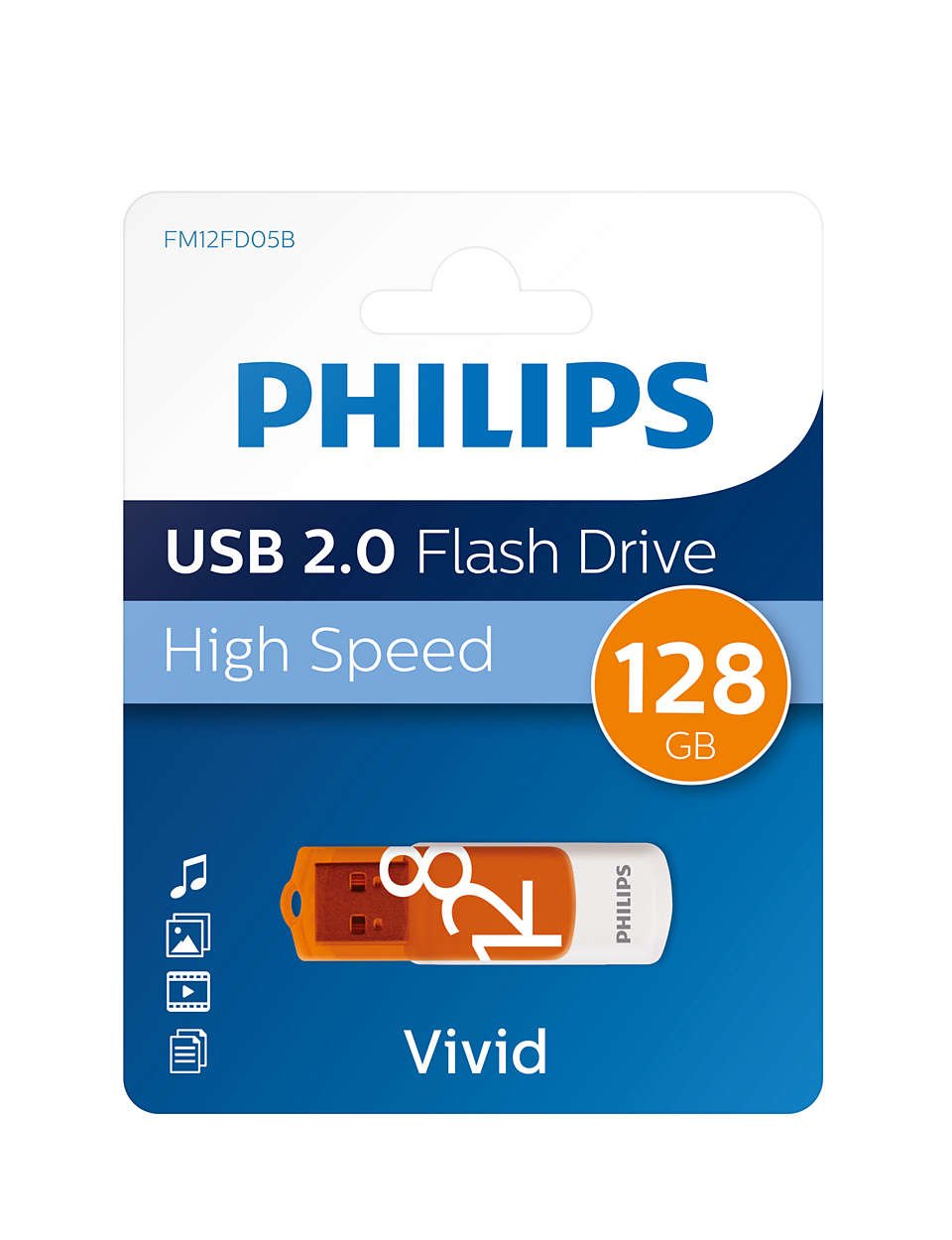 Pendrive Philips Usb 2.0  128gb Vivid Edition Orange