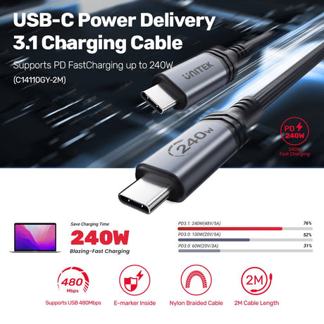 EAN 4894160048523 - UNITEK C14110GY-2M cable USB USB 3.2 Gen 1 (3.1 Gen 1) USB C Negro imagen 6
