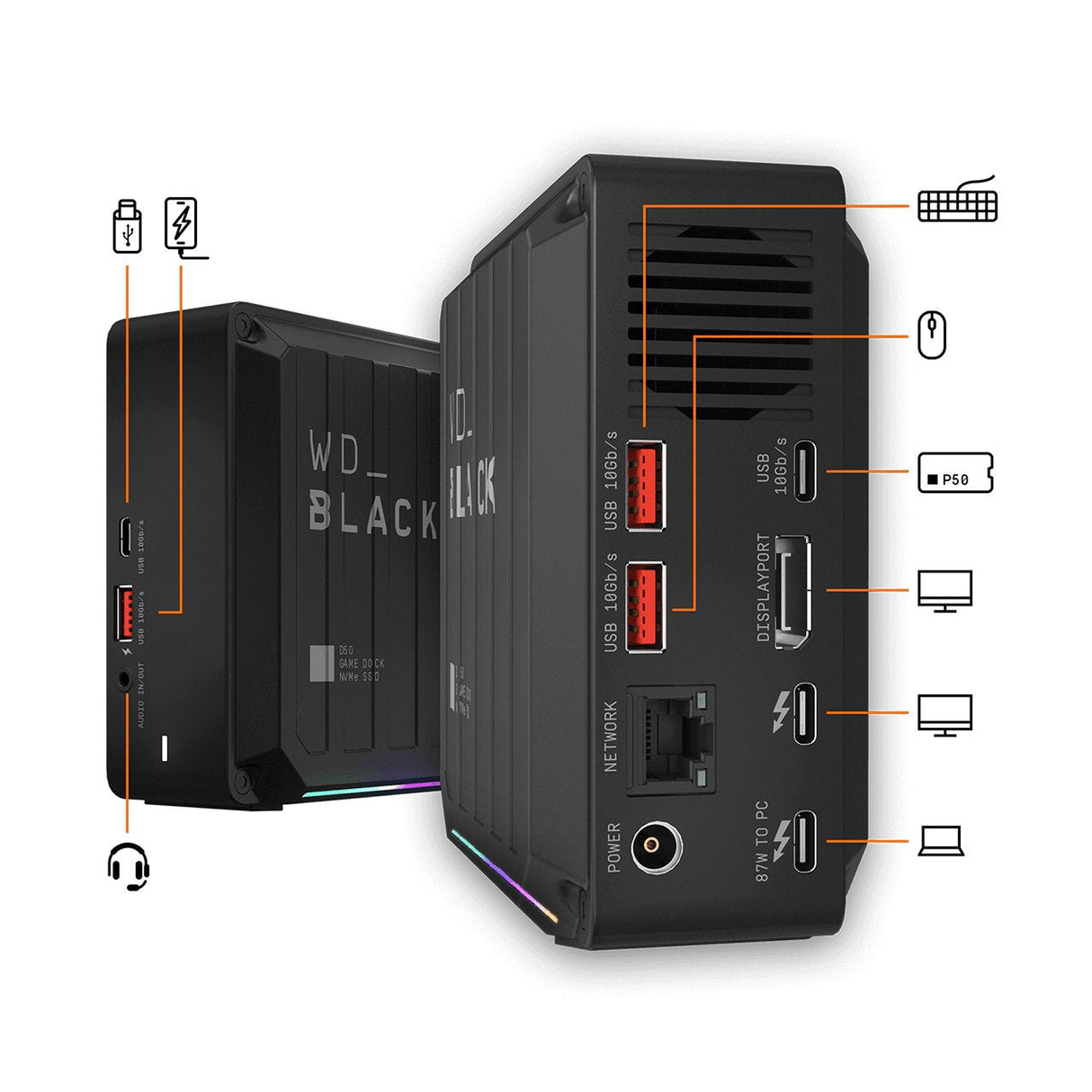 Wd 1tb Extern Game Dock Thunderbolt3 Gige Negro D50