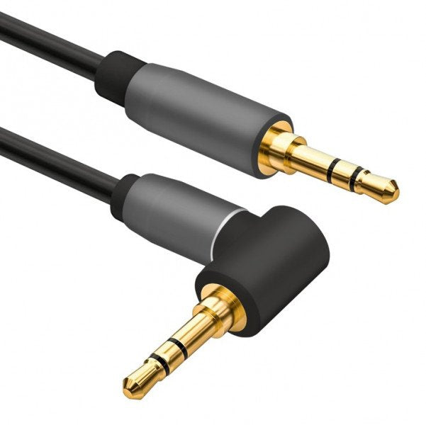 Helos Cable De Audio Conector 3,5mm Macho/Macho 90°, Premium, 3,0m, Negro