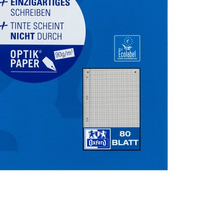 Oxford Collegeblock A5+ 80 Blatt Kariert Rand Links