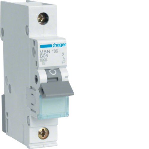 Hager Leitungsschutzschalter Mbn106 ** 1polig 6ka B-6a 1m
