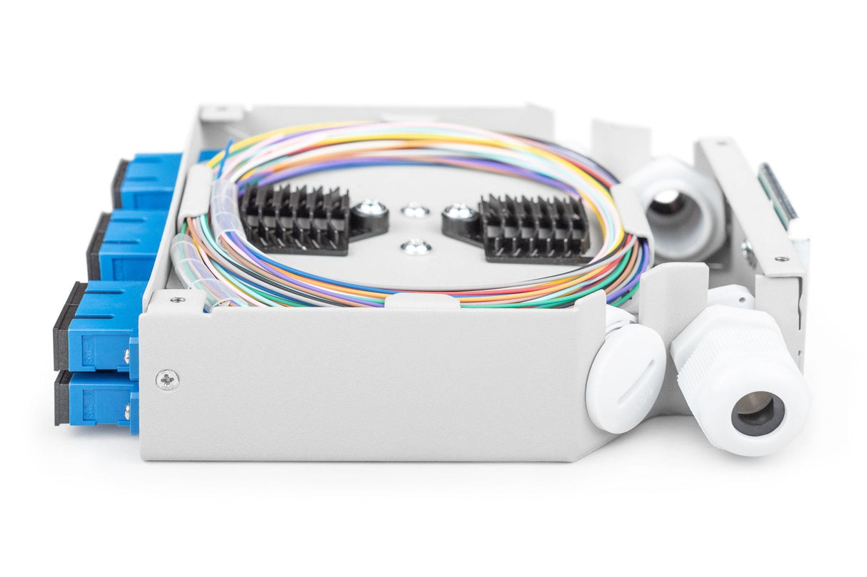 Caja De Fibra Óptica Para Carril Din, Os2, Equipada, Con Adaptador Sc Y Pigtail