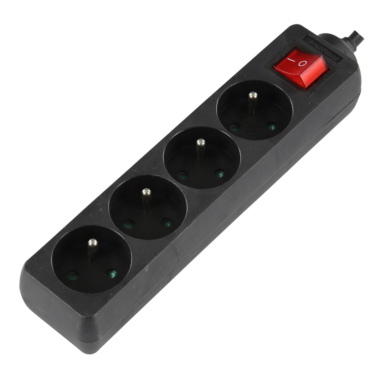 4-Way Power Strip: Black -  On/Off Switch - 1.5m Cable