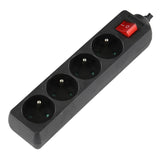4-Way Power Strip: Black -  On/Off Switch - 1.5m Cable
