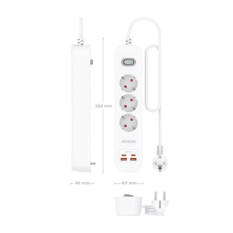 EAN 8435739904428 - AISENS ASPS-2A2C10-W base múltiple 1,4 m 3 salidas AC Interior imagen 4