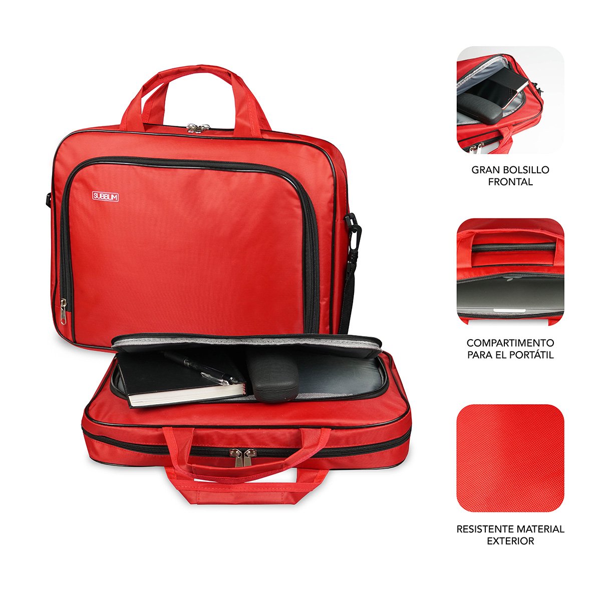 Maletín Subblim Oxford Red Para Portátiles Hasta 15.4'-16'/39.1-40.64cm Interior Acolchado Bolsillo Exterior Correa De Hombro