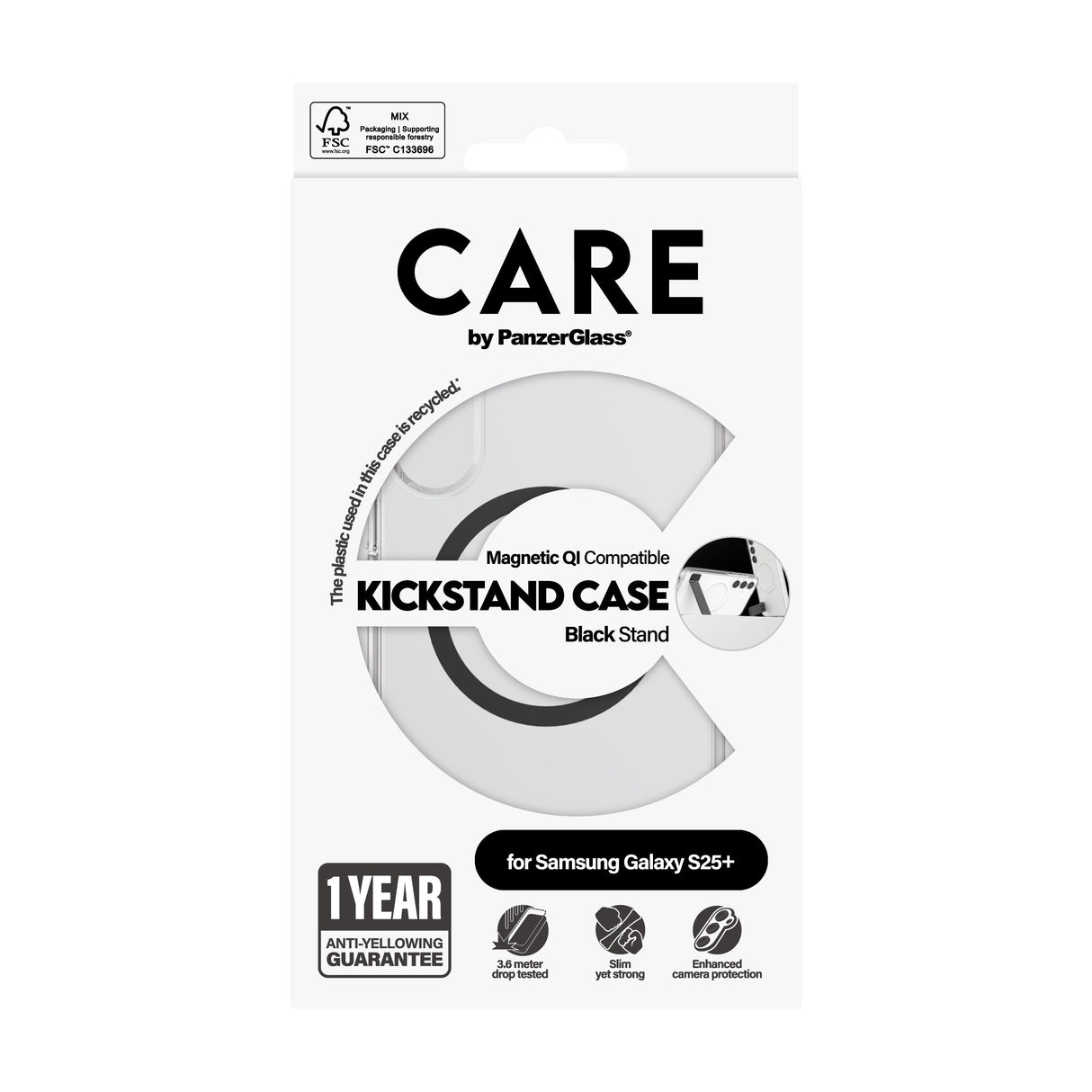 EAN 5715685016486 - PanzerGlass CARE™ by ® Case Transparent w. Black Kickstand & Qi Compatible Samsung Galaxy S25+ funda para imagen 3