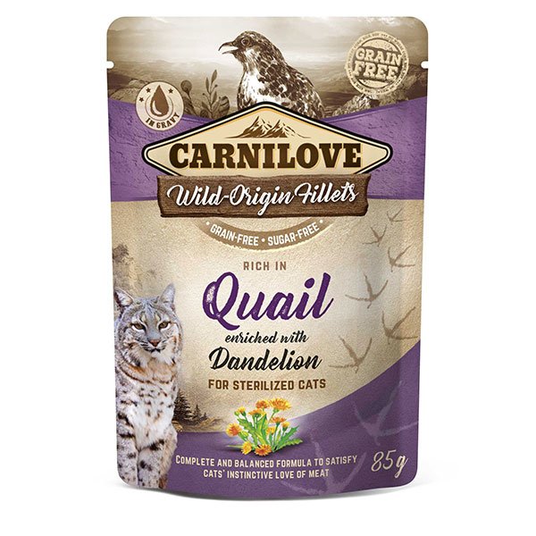 Comida Húmeda Para Gatos Carnilove Cat Pouch  Codorniz, Diente De León 85 G