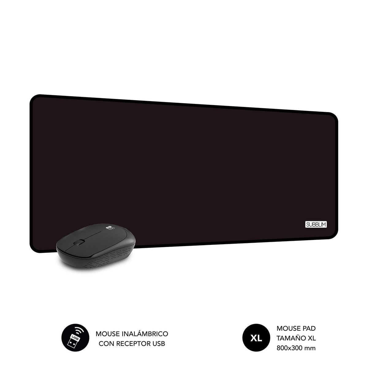 Set Ratón Inalámbrico Y Alfombrilla Subblim Harmony Black Hasta 1200 Dpi