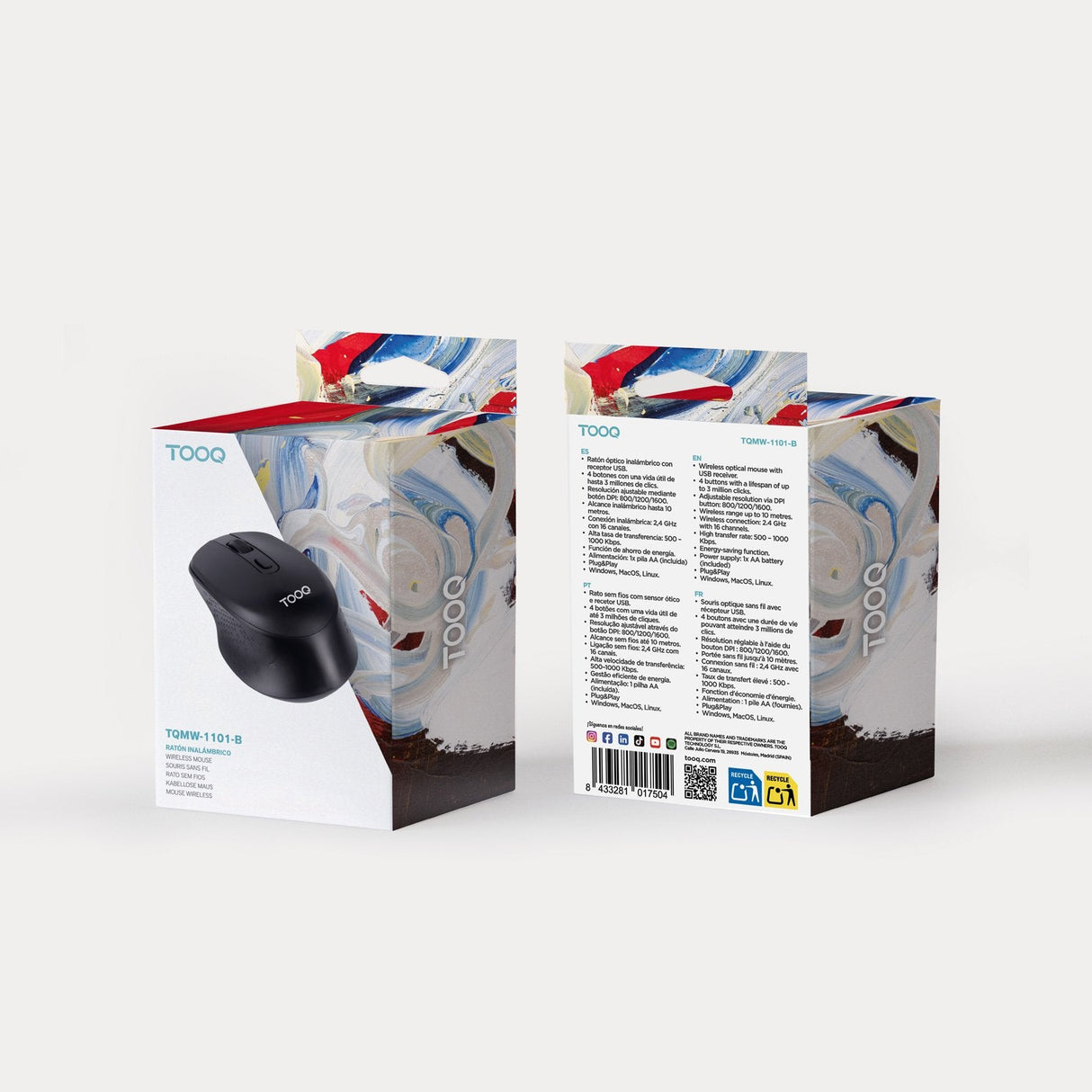 Ratón Inalámbrico Tooq Tqmw-1101-B Hasta 1600 Dpi