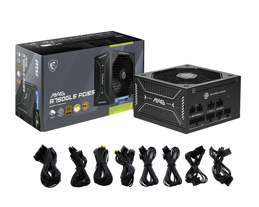 Fuente De Alimentación Msi 750w 80 Plus Gold Mag A750gls Pcie5 Modular Ventilador 135mm