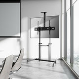Aisens Soporte De Suelo Pro Con Ruedas, Bandejas Para Dvd Y Soporte De Cámara Para Monitor/Tv 100kg De 60-100, Negro-Plata