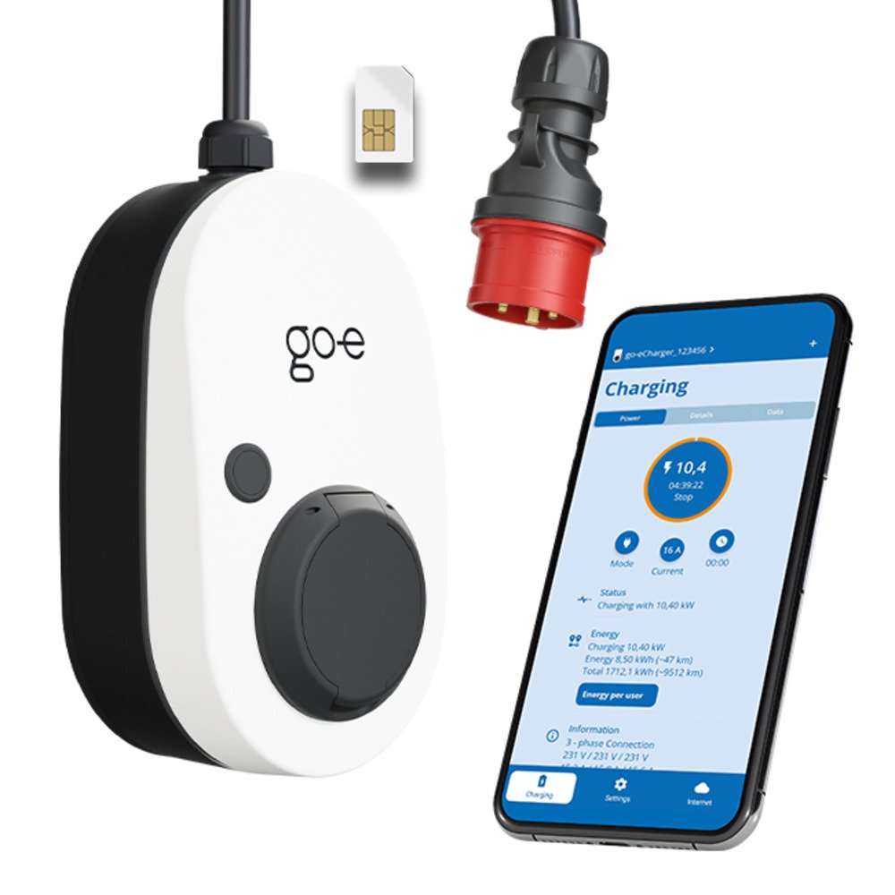 Go-E Cargador Gemini Flex 2.0, 11 Kw 16a Trifásico, Wallbox Blanco Negro, Estación De Carga Móvil, 4g Lte Ch-05-11-01