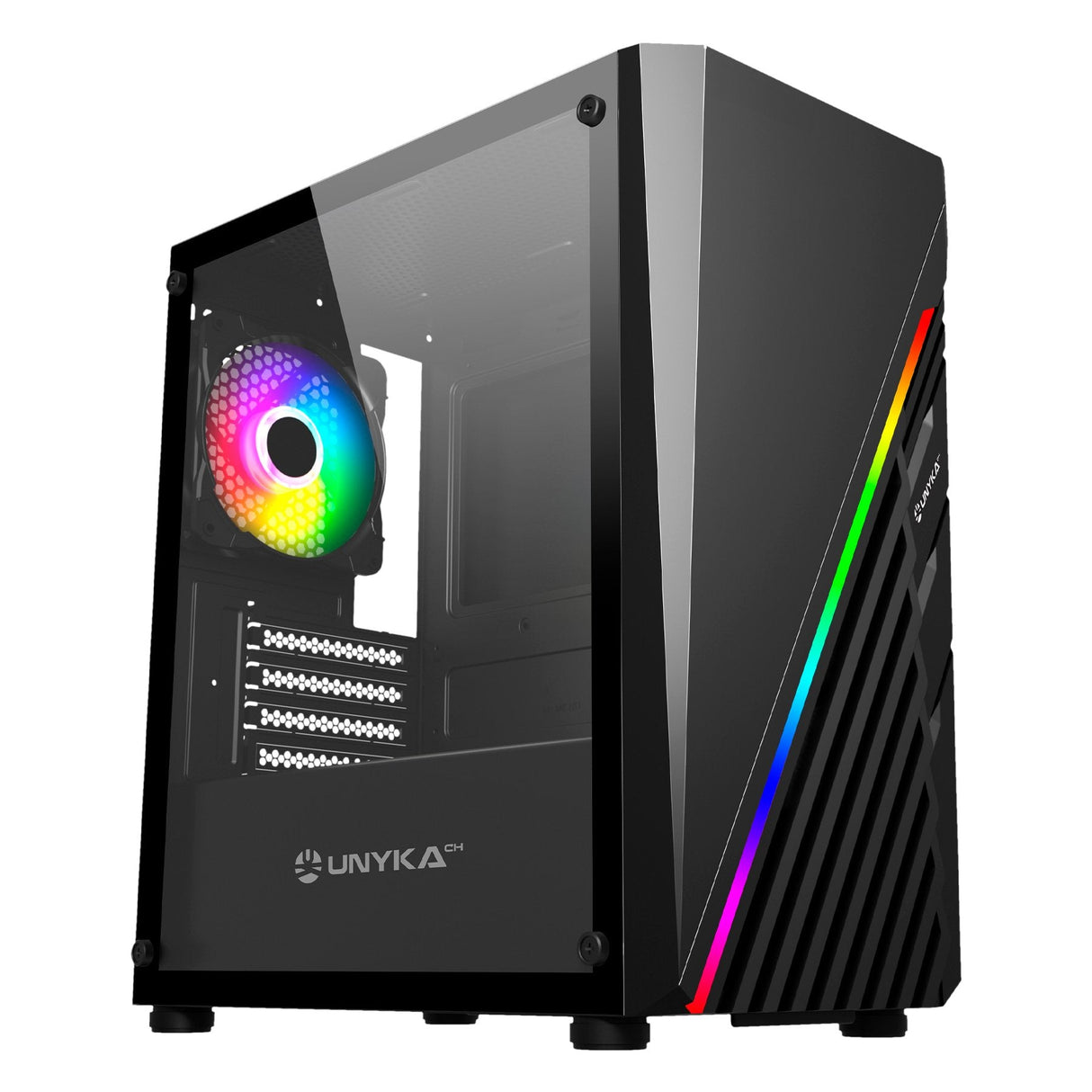 Caja Pc Unykach Mini Glayze  Micro-Atx - Iluminacion Argb - Ventana Lateral Cristal Templado - Usb-A 2.0/3.0 Y Audio - 1