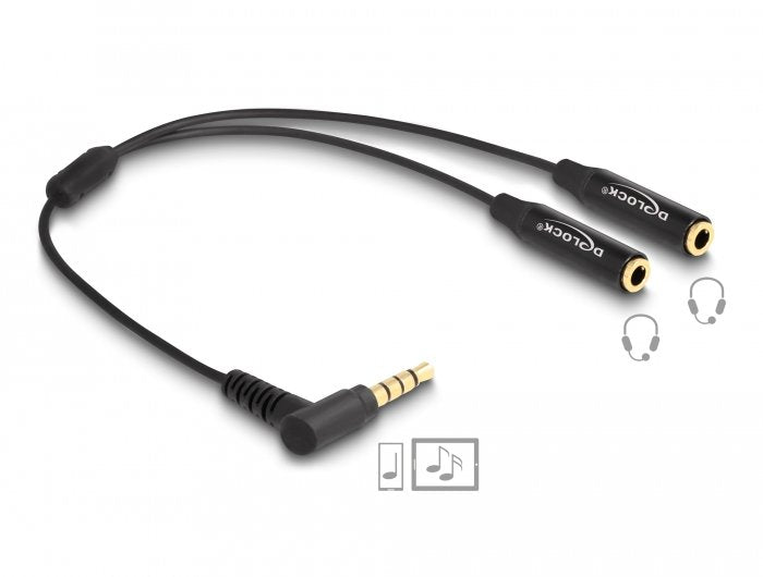 Delock 66242 Divisor De Conector De Audio Estéreo Macho 3,5 Mm A 2 X Conector Estéreo Hembra 3,5 Mm 4 Pines En Ángulo