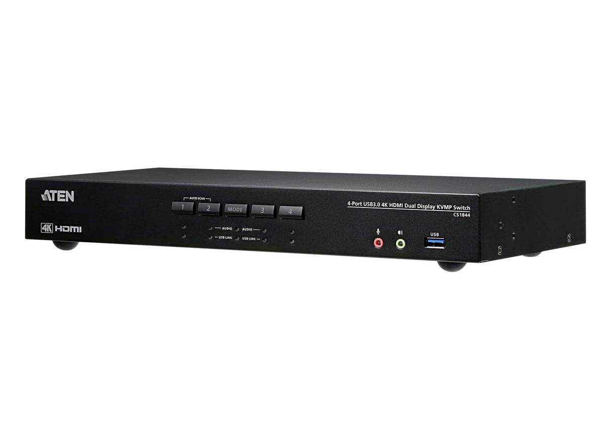 Aten Cs1844 Switch Kvm De 4 Puertos, 4k Hdmi, Pantalla Dual, Usb 3.0, Audio