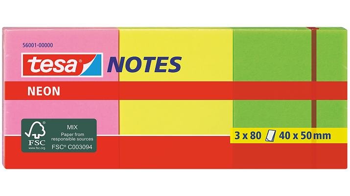 Tesa 56001 Nota Autoadhesiva Rectángulo Verde, Rosa, Amarillo 80 Hojas