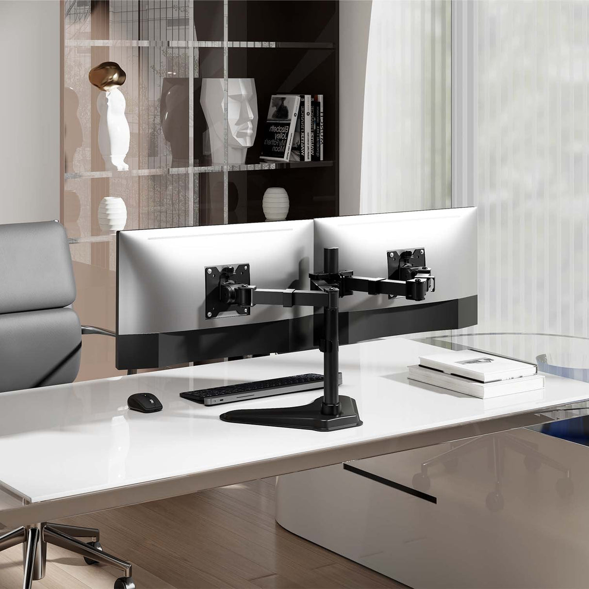 Aisens Soporte De Mesa Con Peana Eco Giratorio E Inclinable Para Monitor/Tv 20kg (3 Pivotes, 2 Brazos) De 17-35, Negro