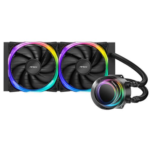 Antec Vortex 240 Argb Aio Liquid Cpu Cooler, Universal Socket, 240mm Radiator, Pwm 2000rpm Fusion Argb Cooling Fans, Addressable Rgb Led Lighting With Suspended Spiral Pump Head Design