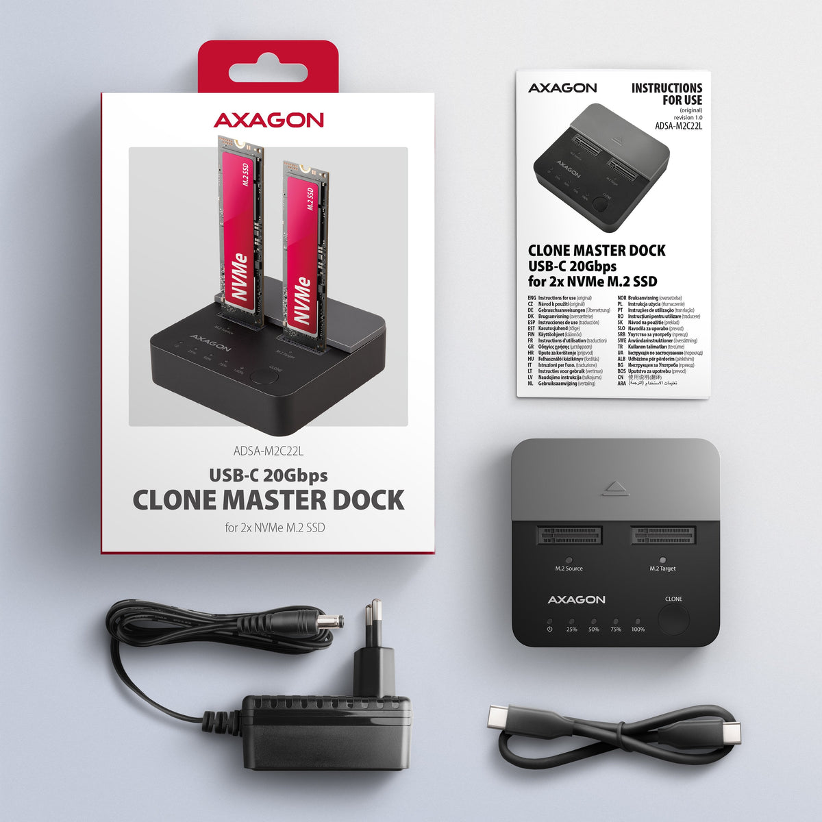 Adsa-M2c22l Base De Conexión Usb-C 3.2 Gen2x2 - 2 X Nvme M.2 20gbps