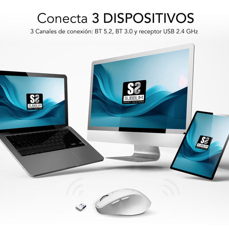 EAN 8436586743024 - SUBBLIM RATON OPTICO DUAL COMFORT ERGO DUAL BATERIA BLANCO ratón Universal mano derecha Bluetooth + USB T imagen 3