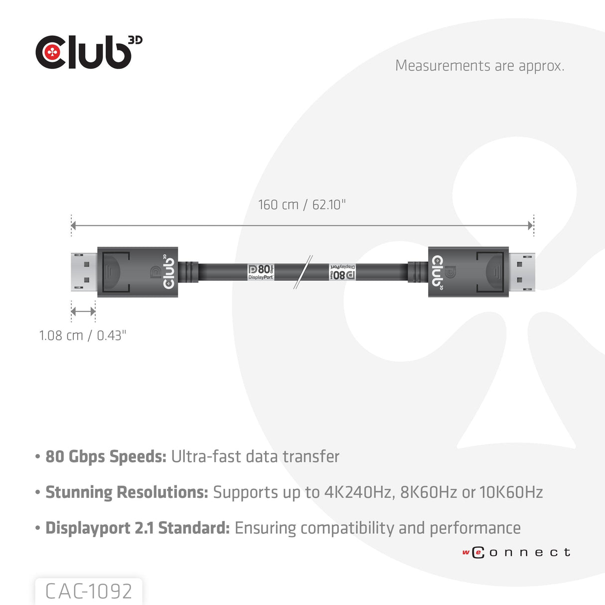 Cable Club3d Displayport 2.1 Dp80 1,6m 10k 8k 4k M M Retail