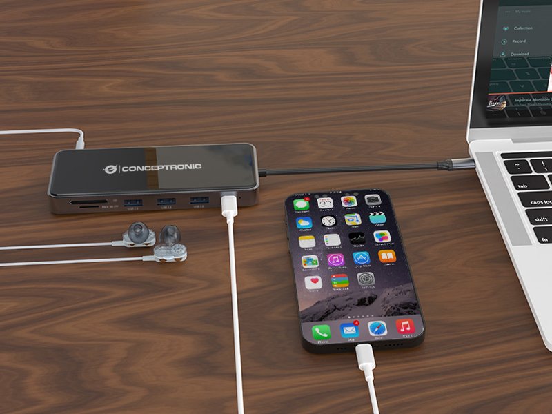 Conceptronic Adaptador Usb-C->2xhdmi,Gbe,Pd,2xusb3.0,Sd0.25 Gr