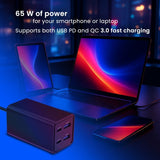 Cargador Universal 65w Gan 2xusb-A 2xusb-C Carga Rápida Negro