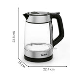Tetera Eléctrica Tefal Glass Kettle Ki6058301,7 L 2200 W Negro, Plata, Transparente
